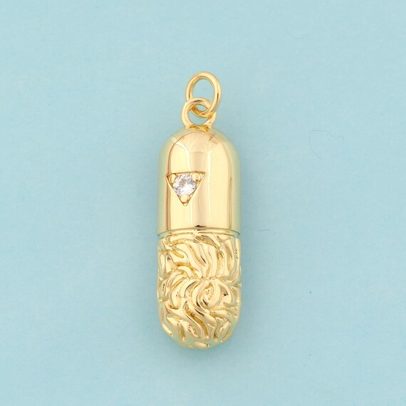 Gold CZ Capsule Charms,Triangle Jewelry,Capsule Pendant for DIY Jewelry Making,18K Gold