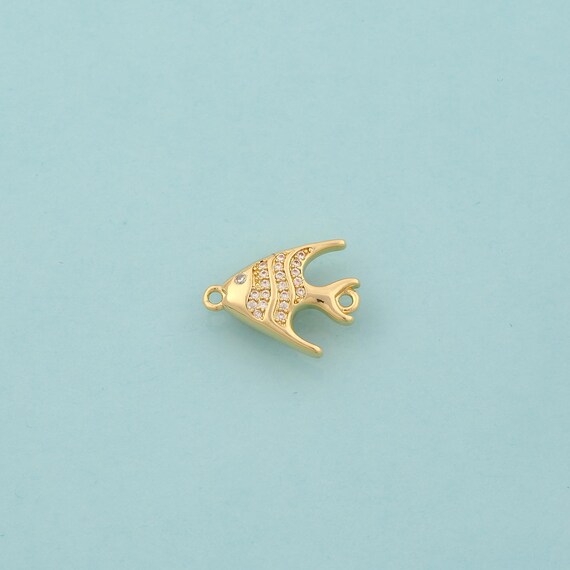 Gold CZ Fish Connector,Marine Life Jewelry Connector,Fish Connector for DIY Jewelry Making,18K Gold
