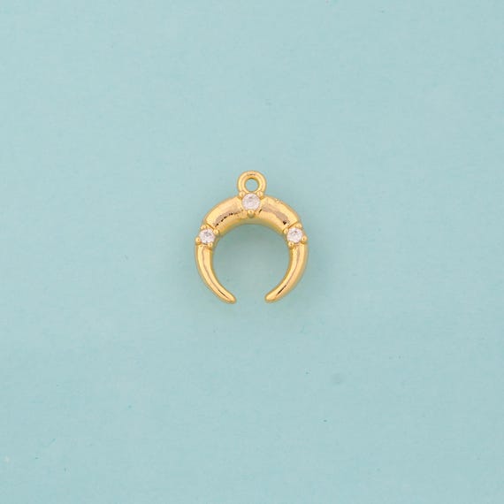 Gold CZ Cow Horn Charms,Cow Horn Jewelry,Cow Horn Pendant for DIY Jewelry Making,18K Gold
