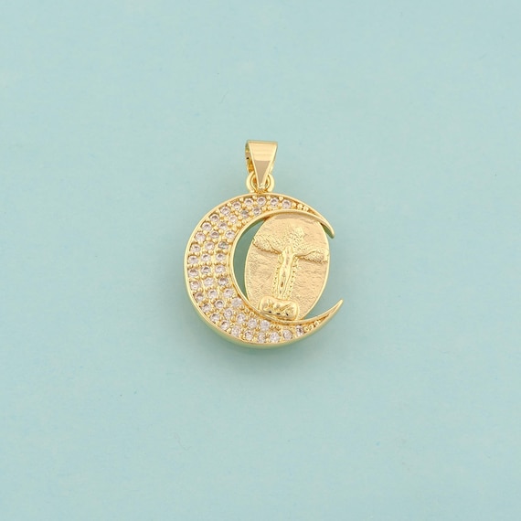 Gold CZ Crescent Moon Charms,Celestial Jewelry,Moon Pendant for DIY Jewelry Making,18K Gold