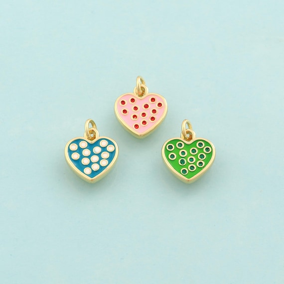 Gold Enamel Heart Charms,Love Jewelry,Heart Pendant for DIY Jewelry Making,18K Gold