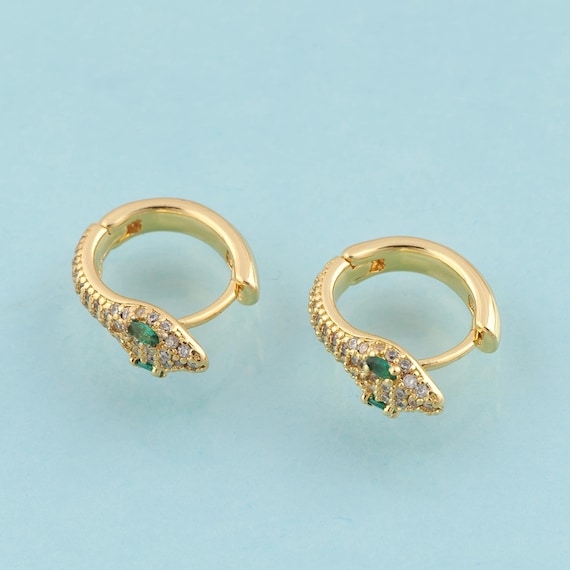 Gold CZ Snake Earrings,Snake Hoop Jewelry Earrings,Hoop Earrings,Gift for Her,18K Gold