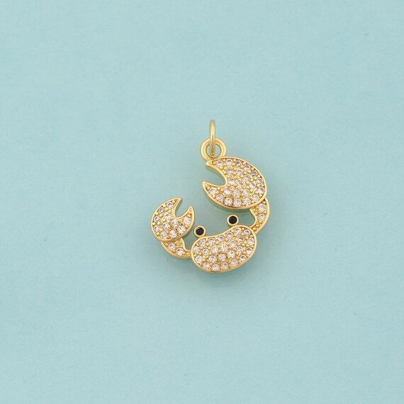 Gold CZ Crab Charms,Marine Life Jewelry,Crab Pendant for DIY Jewelry Making,18K Gold