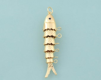 Gold Movable 3D Articulated Fish Charms,Marine Life Jewelry,Fish Pendant for DIY Jewelry Making,18K Gold
