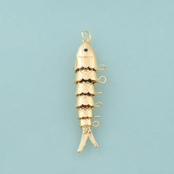 Gold Movable 3D Articulated Fish Charms,Marine Life Jewelry,Fish Pendant for DIY Jewelry Making,18K Gold