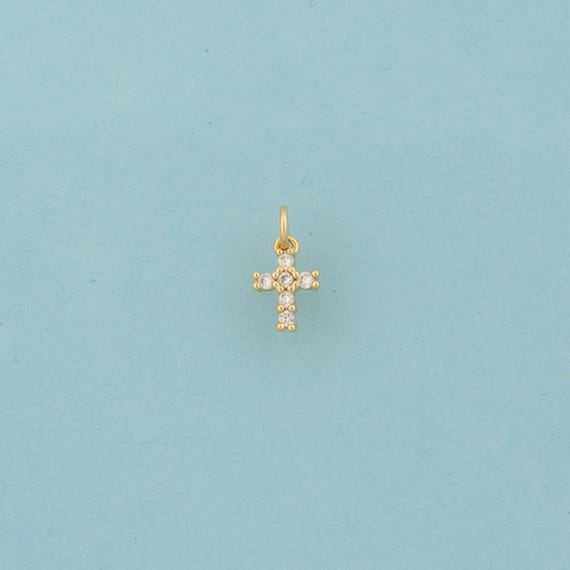Gold CZ Cross Charms,Religious Jewelry,Christian Pendant for DIY Jewelry Making,18K Gold
