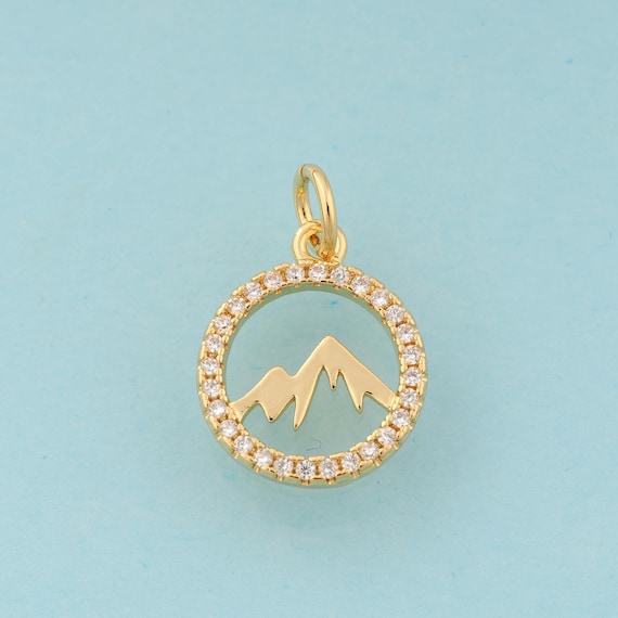Gold CZ Mountain Charms,Round Jewelry,Round Pendant for DIY Jewelry Making,18K Gold