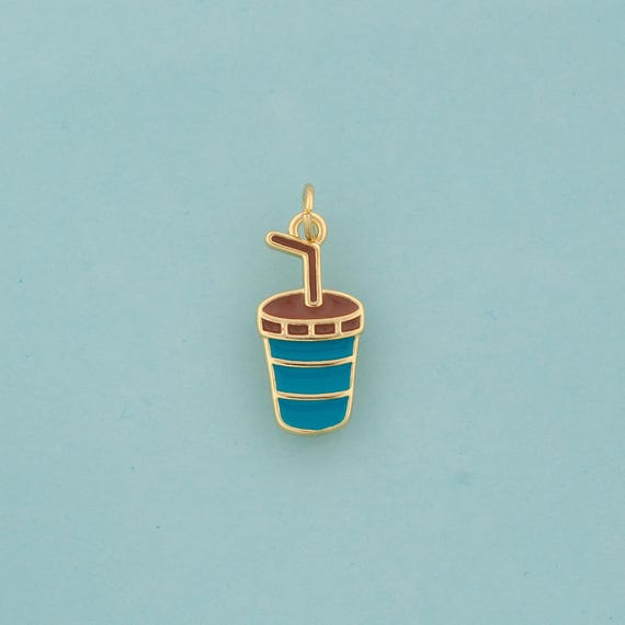 Gold Enamel Coke Cup Charms,Beverage Jewelry,Coke Cup Pendant for DIY Jewelry Making,18K Gold