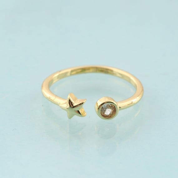 Gold CZ Round Open Rings,Star Jewelry Rings,Thin Rings Perfect Gift,18K Gold