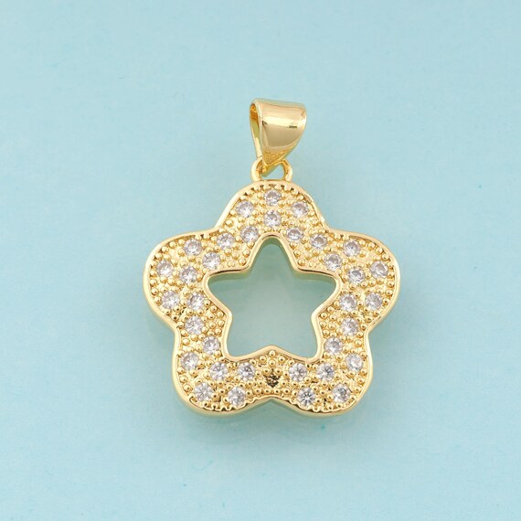 Gold CZ Star Charms,Star Jewelry,Star Pendant for DIY Jewelry Making,18K Gold
