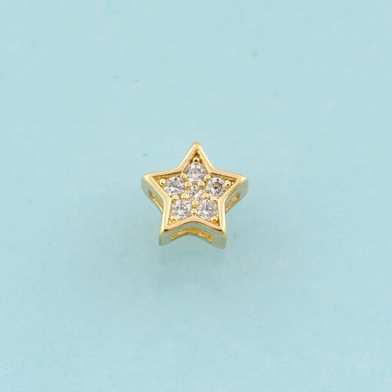CZ Star Spacer Beads,Tube Beads,Large Hole Beads for DIY Jewelry Making,18K Gold