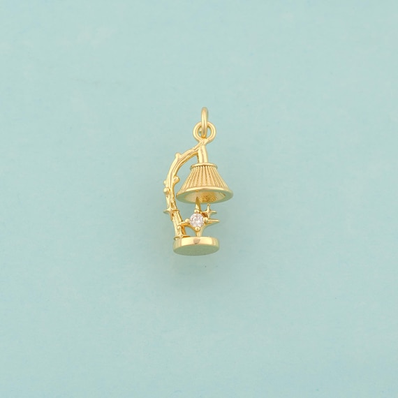 Gold CZ Table Lamp Charms,Desk Lamp Jewelry,Table Lamp Pendant for DIY Jewelry Making,18K Gold