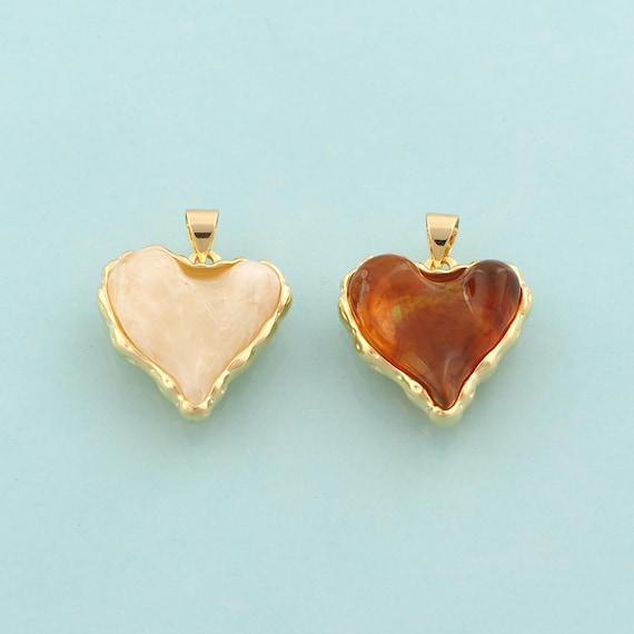 Gold Heart Charms,Love Jewelry,Acrylic Heart Pendant for DIY Jewelry Making,18K Gold