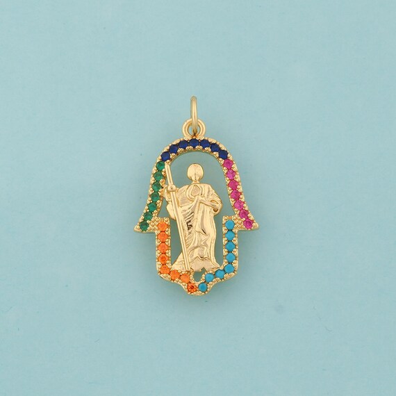 Gold CZ St.Juda Charms,Hamsa Jewelry,Saint Jude Pendant for DIY Jewelry Making,18K Gold