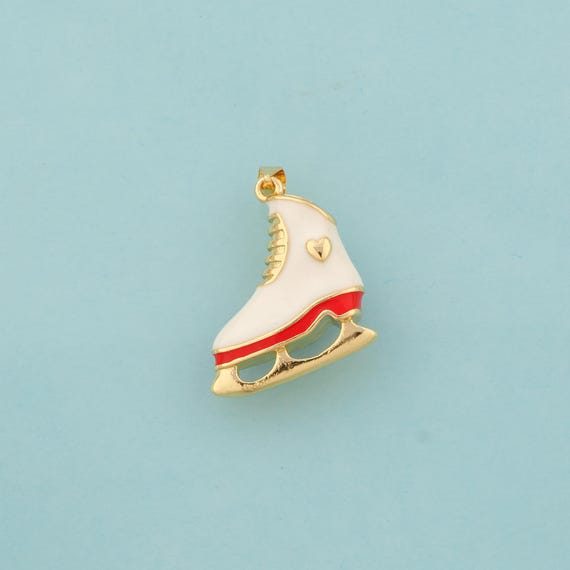 Gold Enamel Skate Shoe Charms,Heart Jewelry,Skate Shoe Pendant for DIY Jewelry Making,18K Gold