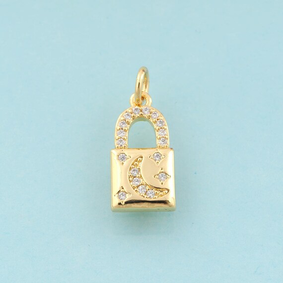 Gold CZ Moon Charms,Star Jewelry,Lock Pendant for DIY Jewelry Making,18K Gold