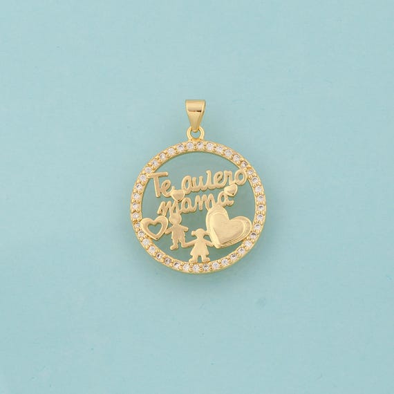 Gold CZ Heart Charms,MAMA Jewelry,Letter Pendant for DIY Jewelry Making,18K Gold