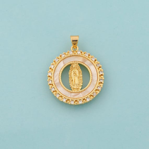 Gold CZ Virgin Mary Charms,Religious Jewelry,Fritillaria Catholic Pendant for DIY Jewelry Making,18K Gold