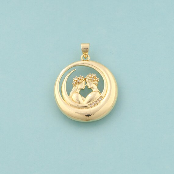Gold CZ Round Charms,Love Jewelry,Couple Pendant for DIY Jewelry Making,18K Gold