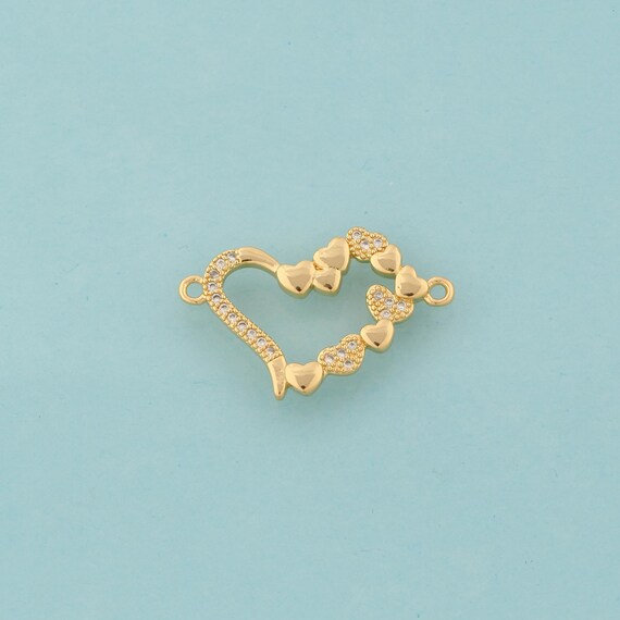 Gold CZ Heart Connector,Love Jewelry Connector,Heart Connector for DIY Jewelry Making,18K Gold