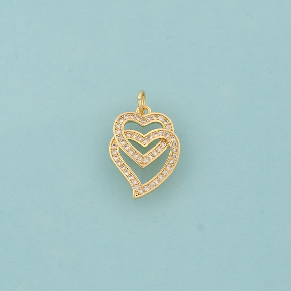 Gold CZ Heart Charms,Love Jewelry,Heart Pendant for DIY Jewelry Making,18K Gold