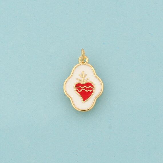 Gold Enamel Heart Charms,Heart Jewelry,Heart Pendant for DIY Jewelry Making,18K Gold