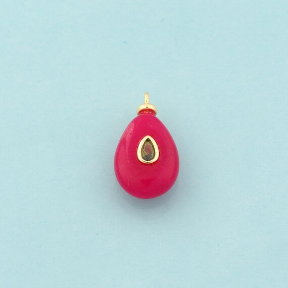 Gold Energy Stone Charms,Natural Stone Jewelry,Plum Red Jade Pendant for DIY Jewelry Making,18K Gold
