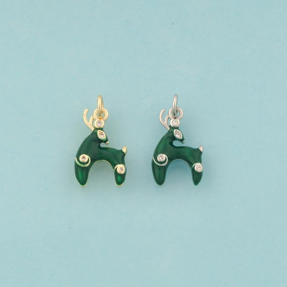 Gold CZ Deer Charms,Animal Jewelry,Enamel Elk Pendant for DIY Jewelry Making,18K Gold