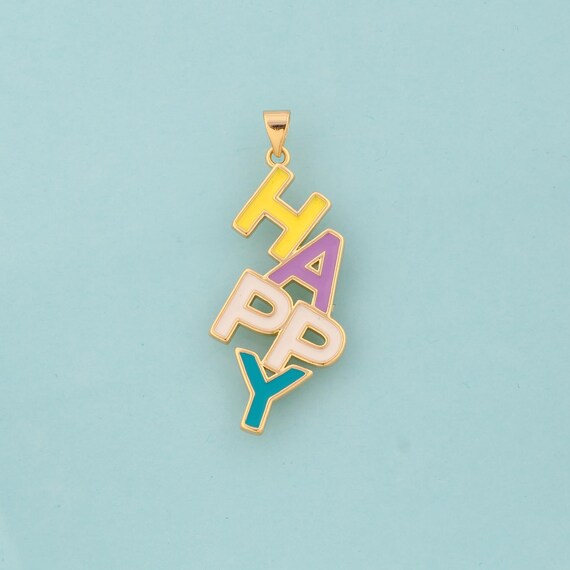 Gold Enamel HAPPY Charms,Letter Jewelry,HAPPY Pendant for DIY Jewelry Making,18K Gold
