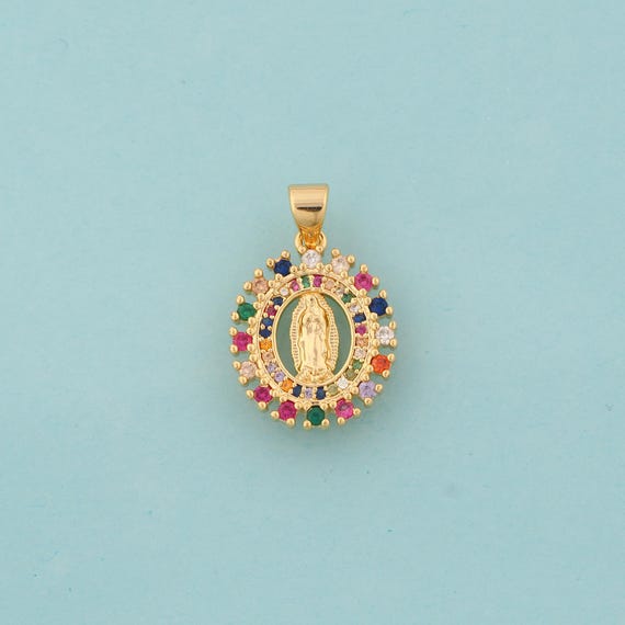 Gold CZ Virgin Mary Charms,Religious Jewelry,Catholic Pendant for DIY Jewelry Making,18K Gold