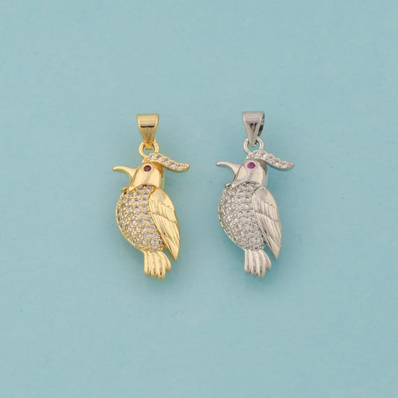 Gold CZ Bird Charms,Animal Jewelry,Flying Pendant for DIY Jewelry Making,18K Gold