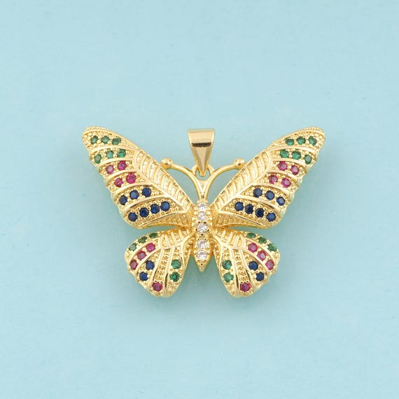 Gold CZ Butterfly Charms,Insect Jewelry,Butterfly Pendant for DIY Jewelry Making,18K Gold