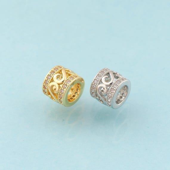 CZ Round Tube Spacer Beads,Round Beads,Tube Beads for DIY Jewelry Making,18K Gold & Rhodium