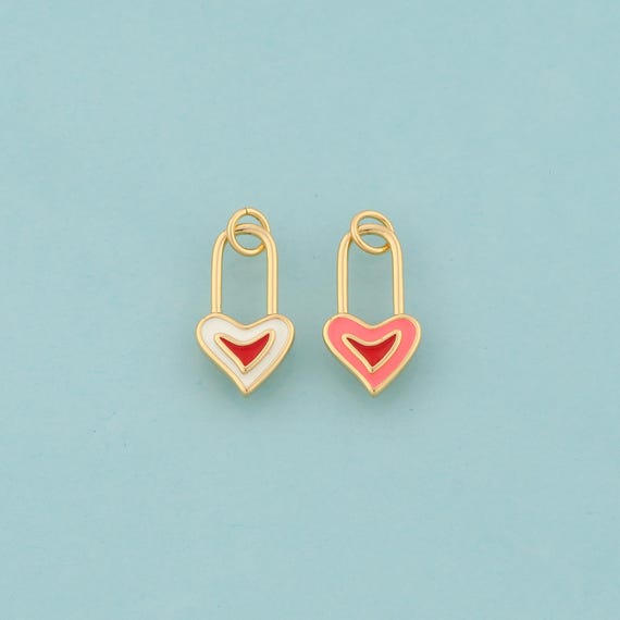 Gold Enamel Heart Charms,Love Jewelry,Lock Pendant for DIY Jewelry Making,18K Gold