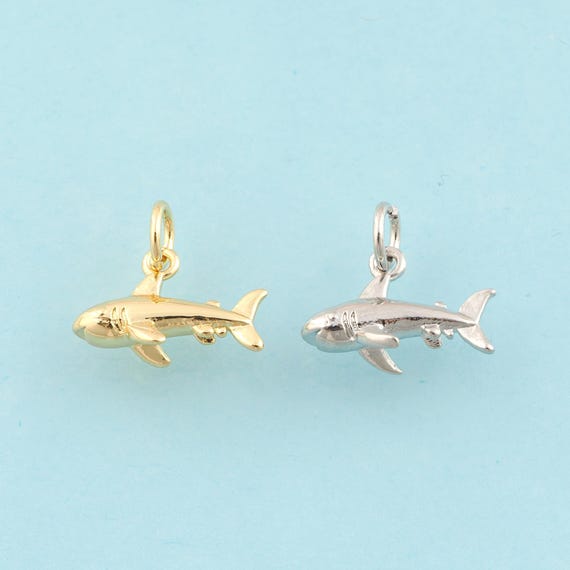 Gold Shark Charms,Marine Life Jewelry,Shark Pendant for DIY Jewelry Making,18K Gold & Rhodium