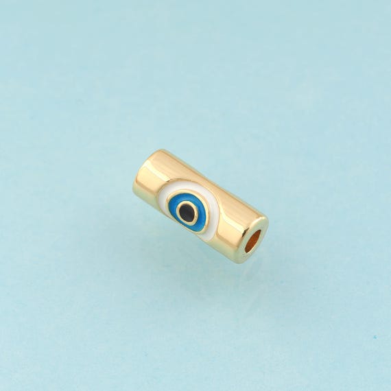 Enamel Evil Eye Spacer Beads,Devil Eye Beads,Tube Beads for DIY Jewelry Making,18K Gold