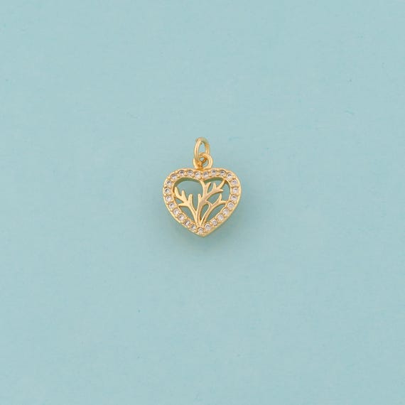 Gold CZ Tree of Life Charms,Heart Jewelry,Love Pendant for DIY Jewelry Making,18K Gold