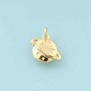Gold CZ Saturn Charms,Star Jewelry,Saturn Pendant for DIY Jewelry Making,18K Gold