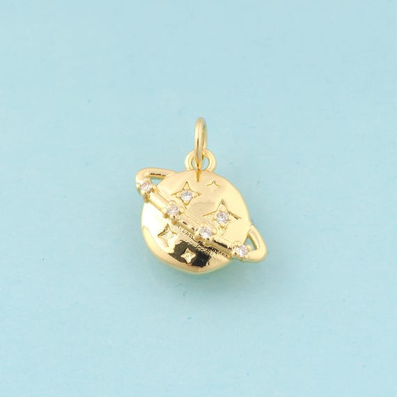 Gold CZ Saturn Charms,Star Jewelry,Saturn Pendant for DIY Jewelry Making,18K Gold