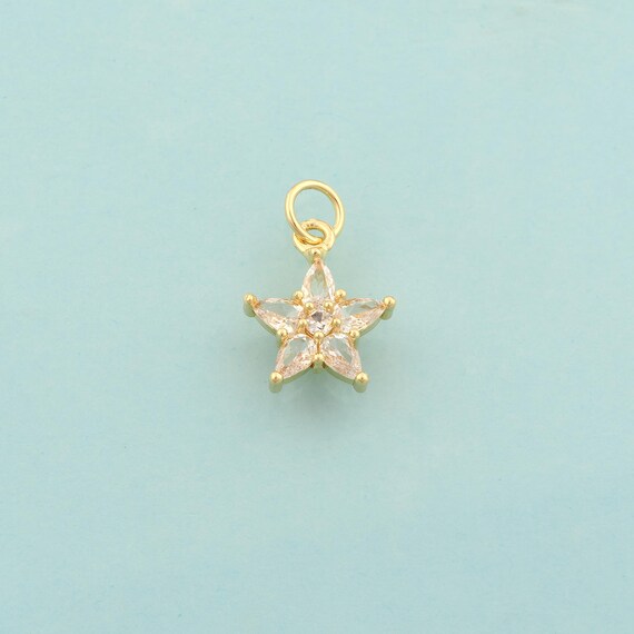 Gold CZ Flower Charms,Flower Jewelry,Flower Pendant for DIY Jewelry Making,18K Gold