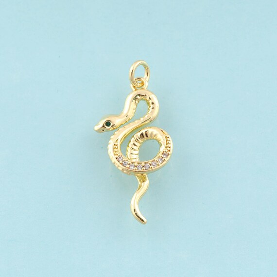Gold CZ Snake Charms,Animal Jewelry,Snake Pendant for DIY Jewelry Making,18K Gold
