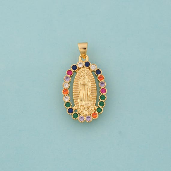 Gold CZ Virgin Mary Charms,Religious Jewelry,Catholic Pendant for DIY Jewelry Making,18K Gold