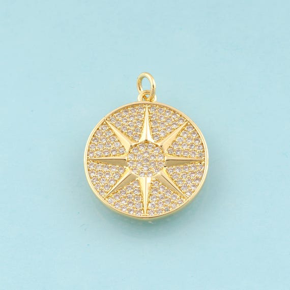 Gold CZ Sun Charms,Round Jewelry,Sun Pendant for DIY Jewelry Making,18K Gold