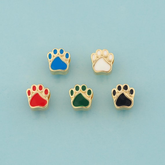 Paw Print Spacer Beads,Animal Foot Beads,Enamel Large Hole Beads for DIY Jewelry Making,18K Gold