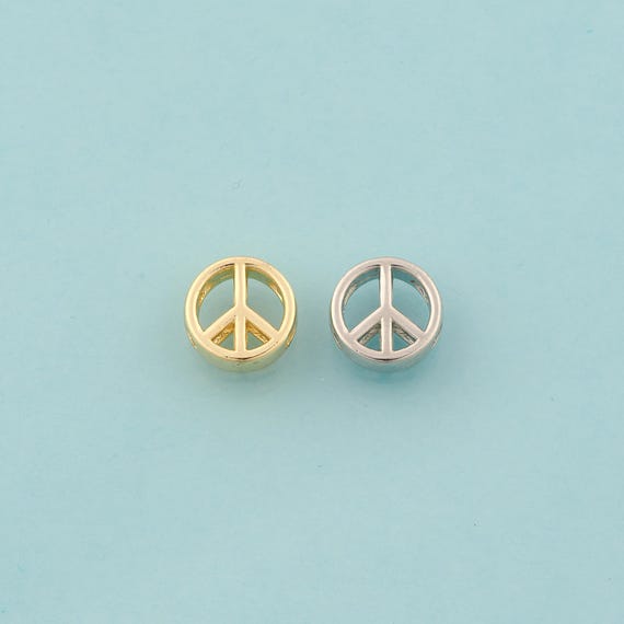 Peace Sign Spacer Beads,Symbol Beads,Round Beads for DIY Jewelry Making,18K Gold & Rhodium