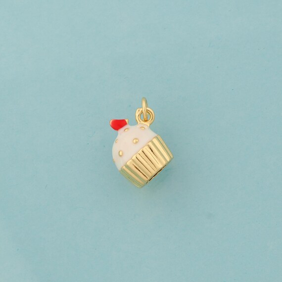 Gold Enamel Cake Charms,Cake Jewelry,Cake Pendant for DIY Jewelry Making,18K Gold