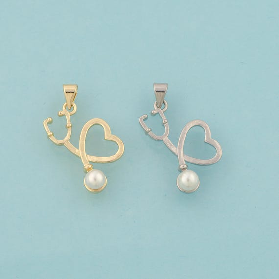 Gold Stethoscope Charms,Heart Jewelry,Stethoscope Pendant for DIY Jewelry Making,18K Gold