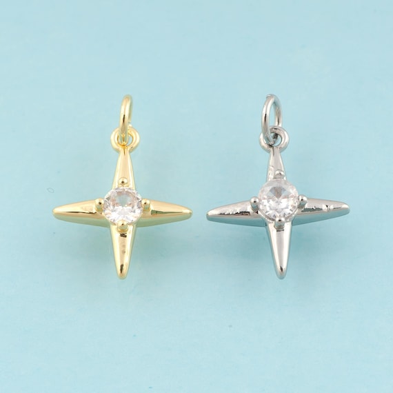 Gold CZ Cross Star Charms,Star Jewelry,Cross Star Pendant for DIY Jewelry Making,18K Gold & Rhodium