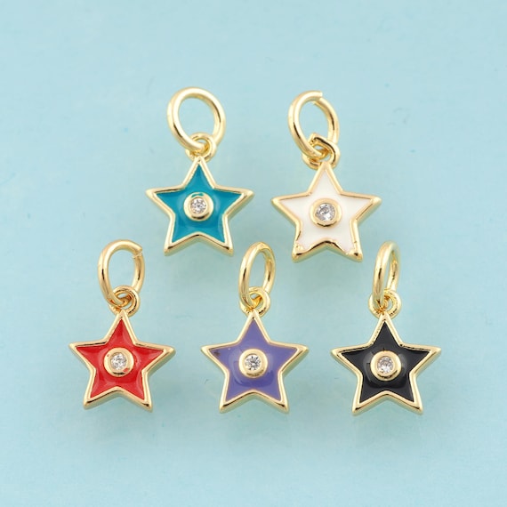 Gold Enamel Star Charms,Celestial Jewelry,Star Pendant for DIY Jewelry Making,18K Gold