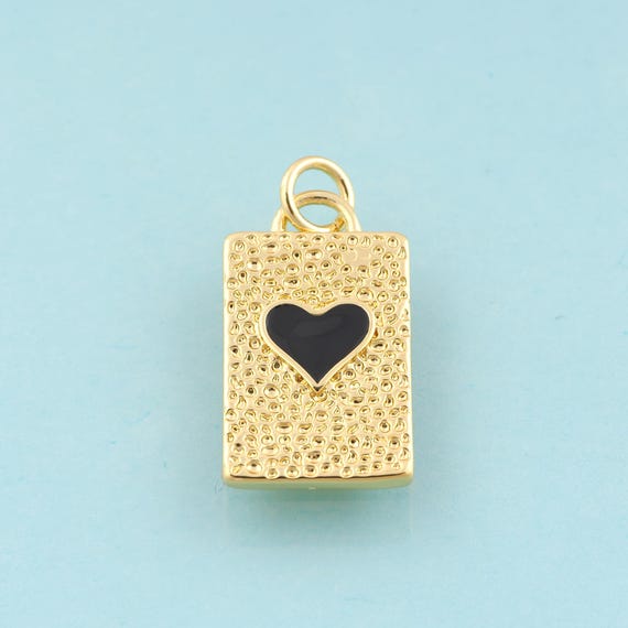 Gold Enamel Heart Charms,Square Jewelry,Square Pendant for DIY Jewelry Making,18K Gold